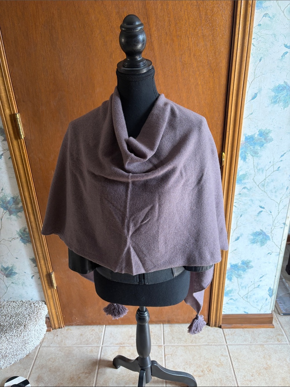 Plum Knit Wrap with Tassel Accents